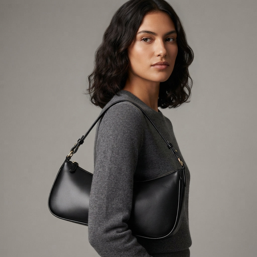 Women's Black  Leather Shoulder Bag