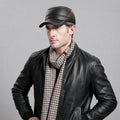 Men's Black Genuine Leather Winter Beret Hat