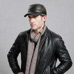 Men's Black Genuine Leather Winter Beret Hat