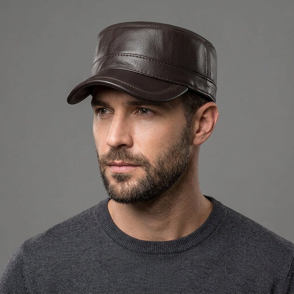 Men's Brown Leather Beret Hat - Leather Outlet