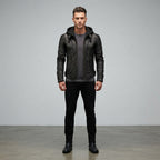 Men's Black Hooded Leather Jacket