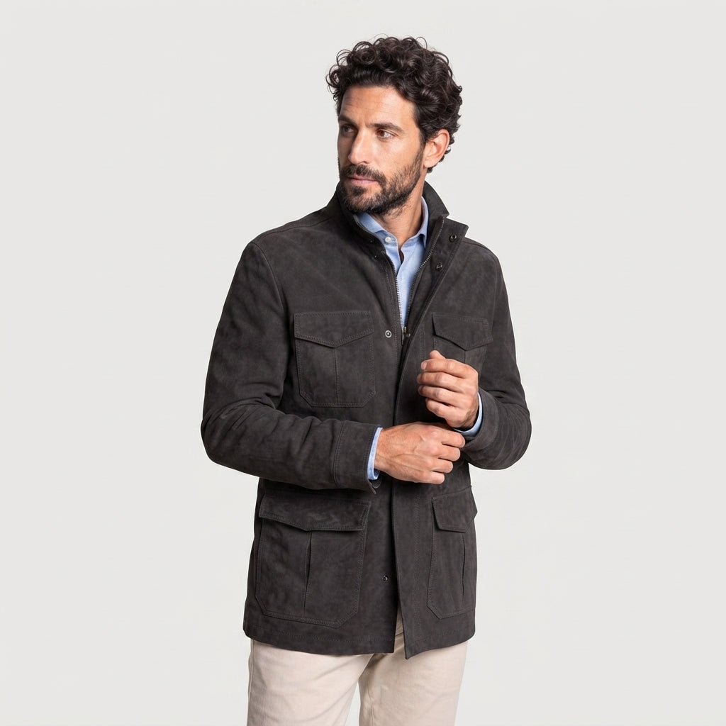 Men's Grey Suede Field Jacket