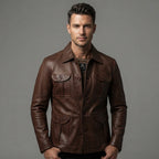 Men's Brown Leather Field Jacket
