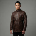 Men's Rugged Brown Leather Field Jacket