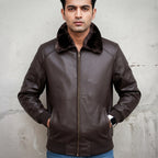 Men's Brown Leather Faux Fur Jacket