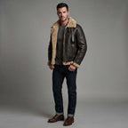 Men's FUR Aviator Flying Pilot Bomber Brown Jacket