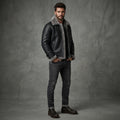 Black Shearling Leather Jacket For Men