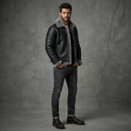 Black Shearling Leather Jacket For Men