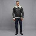 Men's Black Aviator Shearling Leather Jacket