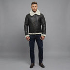 Men's Black Aviator Shearling Leather Jacket