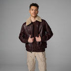 Men Aviator Leather Bomber Jacket with Fur