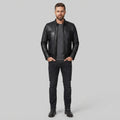 Basic Black Moto Cafe Racer Biker Leather Jacket for Men