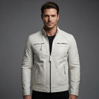 Men's Classic White Leather Cafe Racer Jacket