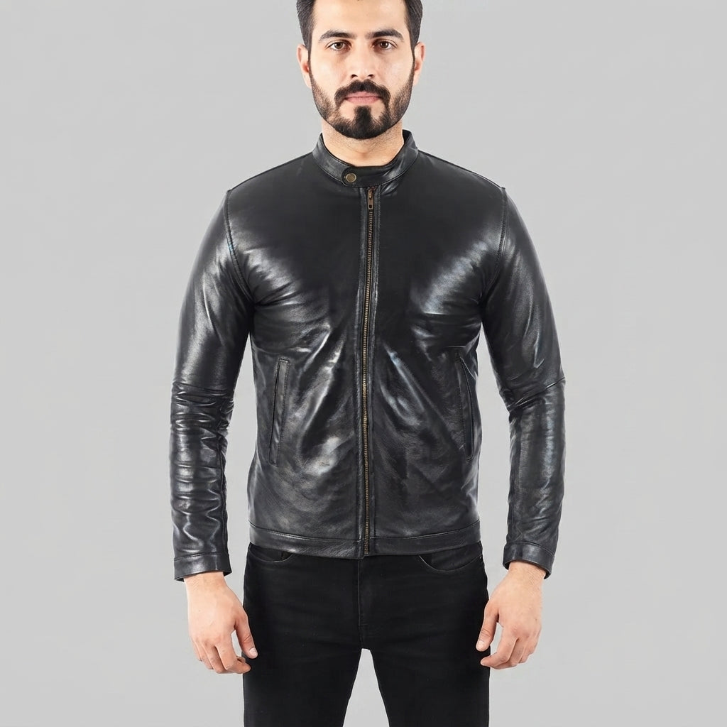 Men's Shinny Black Biker Jacket