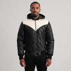 Men's Black & White Down Leather Jacket