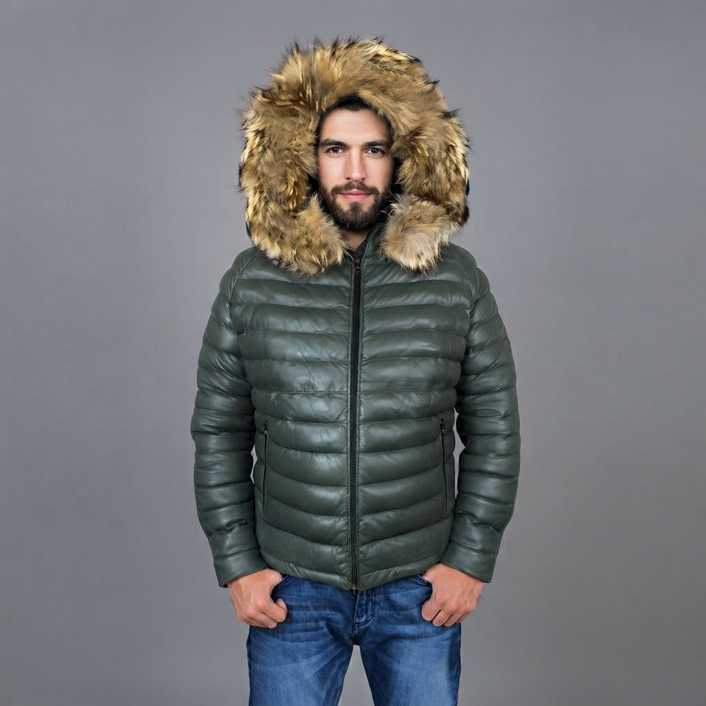Goose Down Puffer Jacket for Men in Bomber Style
