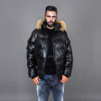 Men's Goose Down Leather Bomber Jacket