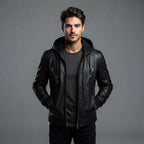 Men's Brown Leather Hooded Jacket