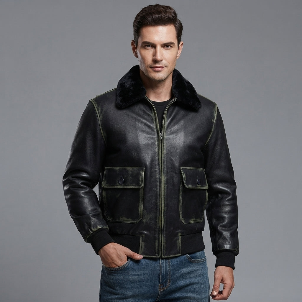 Navy G-1 Real Leather Bomber Jacket Men