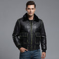 Men's Black Leather Military Jacket