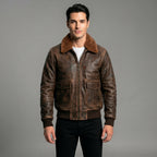 Men's Military Brown Leather Bomber Jacket