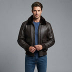 Men's Brown Leather Military Jacket