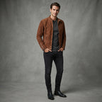Men's Brown Suede Cafe Racer Jacket