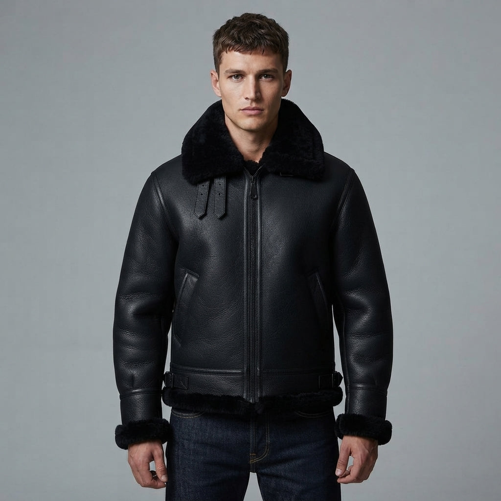 Men's Genuine Fur Bomber B3 Fur Bomber Sheepskin Jacket