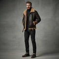Men's Aviator Dark Brown Leather Sheepskin Jacket