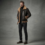 Men's Aviator Dark Brown Leather Sheepskin Jacket