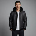 Men's Sheepskin Leather Hoodie With Faux Fur Jacket