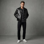 Men's Genuine Leather Button-Up Trucker Jacket