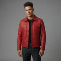 Men's Red Trucker Leather Jacket - Leather Outlet