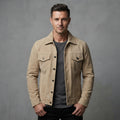 Men's Beige Leather Trucker Jacket - Leather Outlet