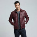 Men's Burgundy Trucker Leather Jacket - Leather Outlet