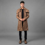 Men Brown Leather Duster Coat