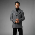 Men's Grey Leather Peacoat