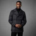 Men's Grey Black Leather Peacoat