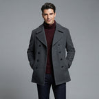 Men's Grey Leather Peacoat