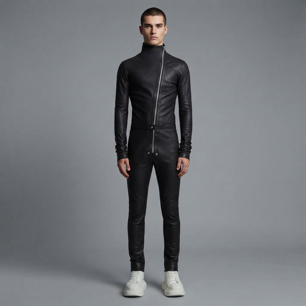 Men's Black Leather Jumpsuit