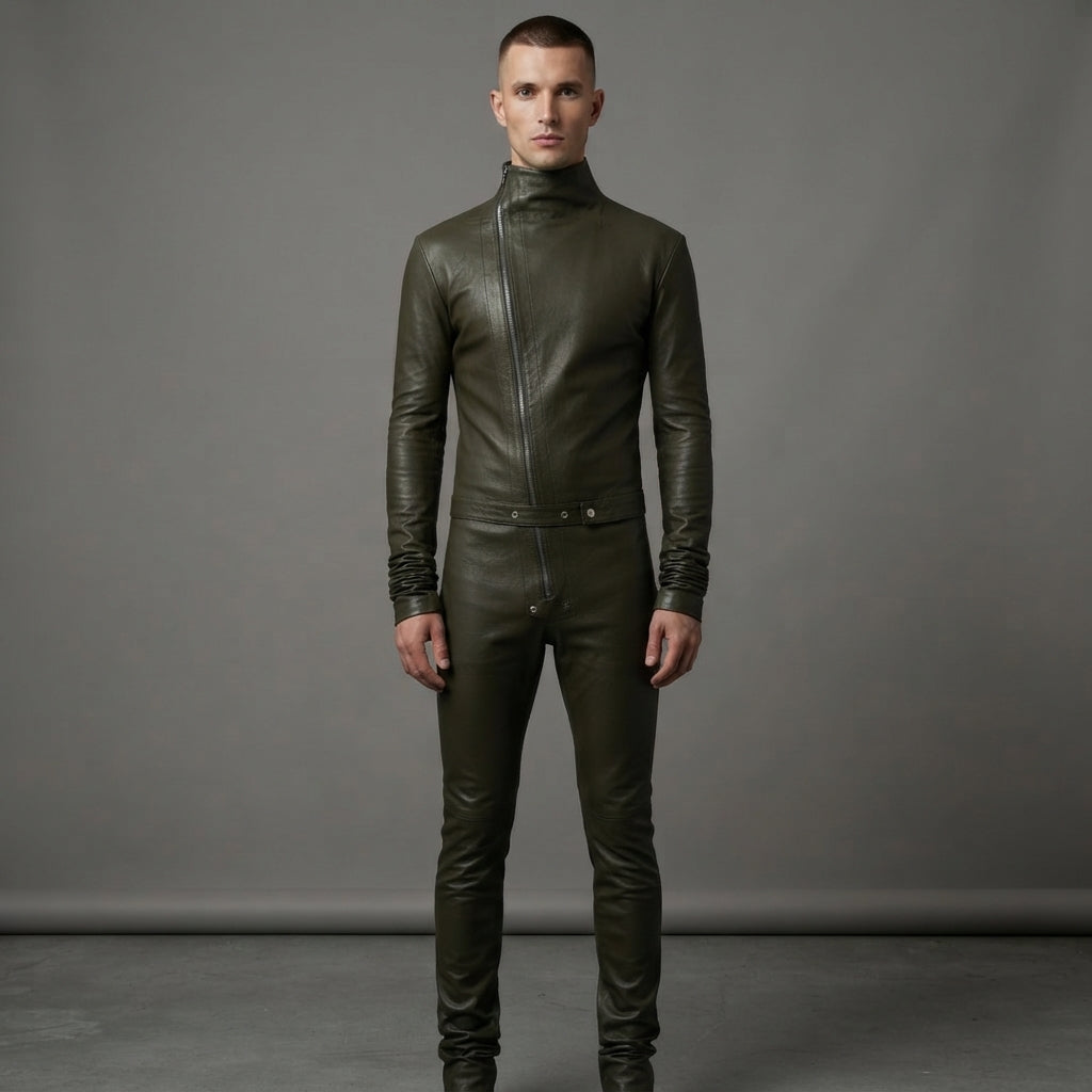 Men's Green Leather Jumpsuit