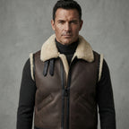 Men's Beige Brown  Shearling Leather Vest