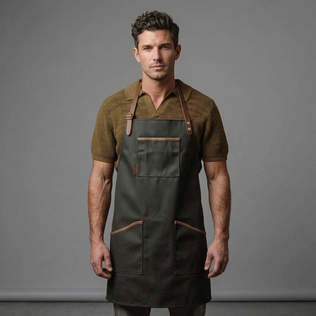 Men's Grey Genuine Leather Work Apron - Leather Outlet