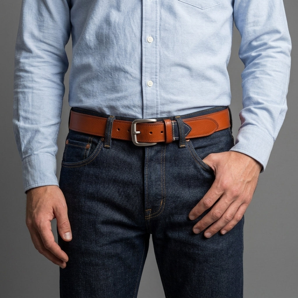 Tan Leather Belt with Silver Buckle - Leather Outlet
