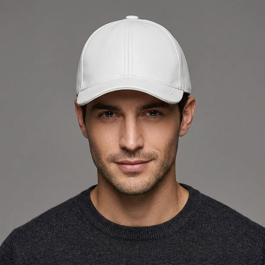 White Leather Cap for Men - Leather Outlet