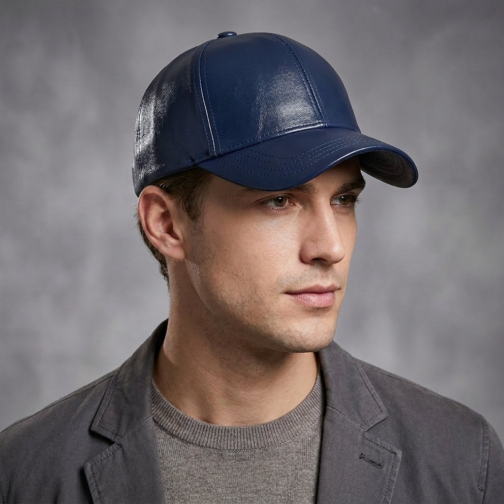 Blue  Leather Premium Cap For Men