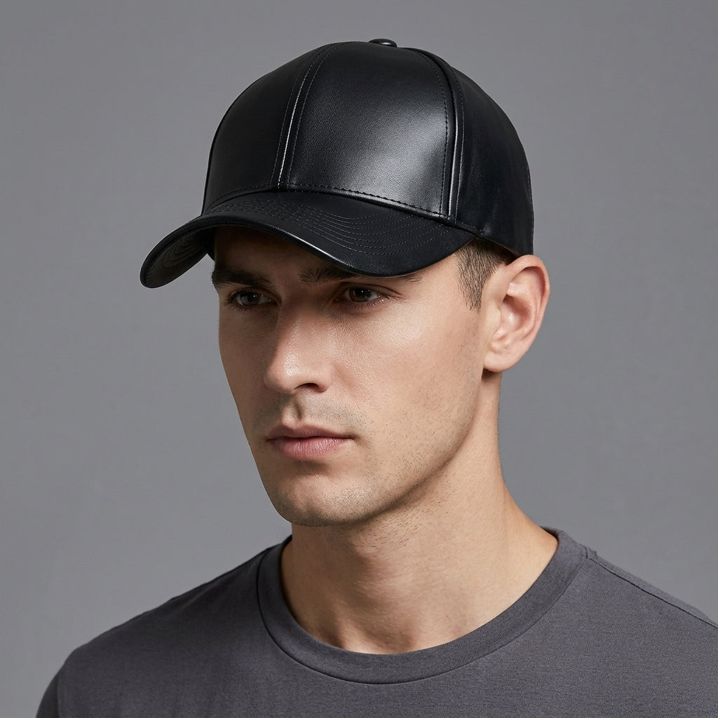 Black Leather Premium Cap For Men