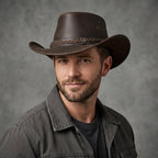 Men's Distressed Brown Leather Hat - Leather Outlet