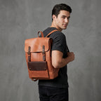 Orange & Brown Walker  Leather Backpack