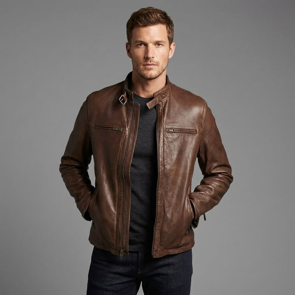 Men's Faux Leather Slim-Fit Biker Jacket